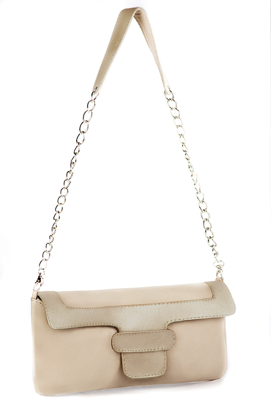 Gold and champagne white women's slingback shoes. Pointed toe. High slim heel. Worn view - Florence KOOIJMAN